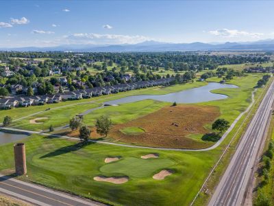 Drone flyover image taken at Poudre Heights, a Meritage Homes community in Windsor, CO.