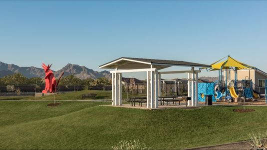 Covered picnic benches at the playground