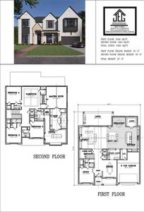 Rendering of front, floor plans