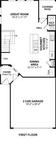 The Penelope floor plan by K. Hovnanian Homes. 1st floor shown. *Prices, plans, dimensions, features, specifications, materials, and availablity of homes or communities are subject to change without notice or obligation.