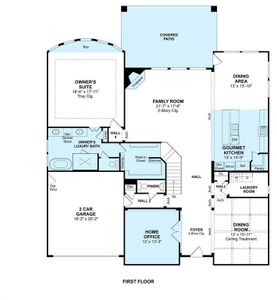 The Lauren floor plan by K. Hovnanian® Homes. 1st Floor shown. *Prices, plans, dimensions, features, specifications, materials, and availability of homes or communities are subject to change without notice or obligation.