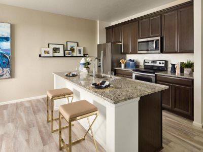 The Orchard's kitchen island is ideal for cooking at home.