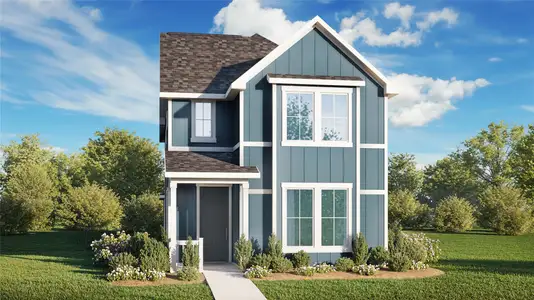 View of front of home featuring board and batten siding, a shingled roof, and a front lawn