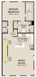 Second Floor Plan with Stairs to Third Floor