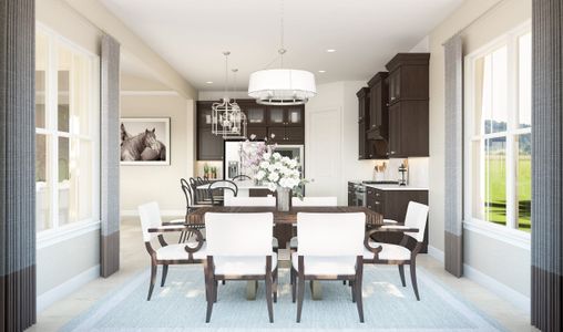 Dining area with chic chandelier