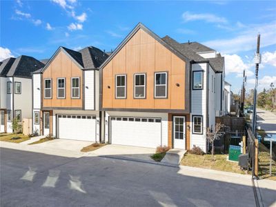 Clean architecture meets thoughtful craftsmanship in this striking elevation.(Corner model unit is displayed as complete home. This is not the actual unit listed)