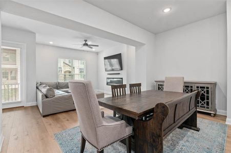 Dining space featuring light hardwood / wood-style floors and ceiling fan