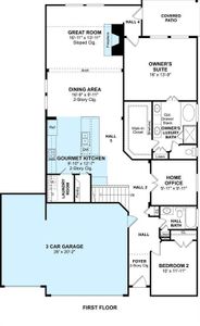 The Elmore floor plan by K. Hovnanian® Homes. 1st Floor shown. *Prices, plans, dimensions, features, specifications, materials, and availability of homes or communities are subject to change without notice or obligation.