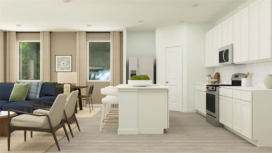 Kitchen with a center island with sink, white cabinetry, stainless steel appliances, and light countertops