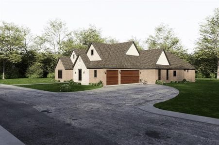 Architect's Rendering 
View of front facade featuring aphalt driveway, a garage, brick siding, and a front yard