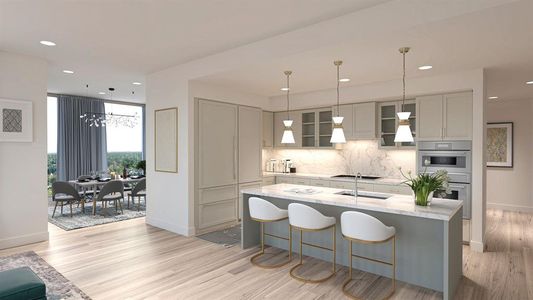 Residences features 10' ceilings; wide-plank hardwood flooring; floor-to-ceiling, dual-pane, low-e coated glass windows; and a curated selection of both Thermador and Sub-Zero applicances. A variety of other interior selections vary residence-to-residence and will be chosen by the home owner.