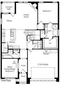 D.R. Horton's Sun Valley floorplan, 1st floor - All Home and community information, including pricing, included features, terms, availability and amenities, are subject to change at any time without notice or obligation. All Drawings, pictures, photographs, video, square footages, floor plans, elevations, features, colors and sizes are approximate for illustration purposes only and will vary from the homes as built.