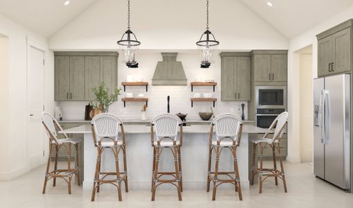 Kitchen with vast island & pendant lights