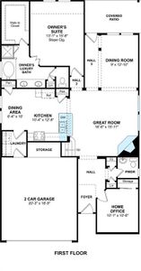 The Hoover II floor plan by K. Hovnanian® Homes. 1st Floor shown. *Prices, plans, dimensions, features, specifications, materials, and availability of homes or communities are subject to change without notice or obligation.