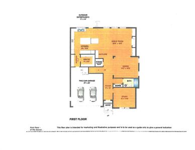 FIRST FLOOR PLAN - This floorplan is intended for marketing and illustrative purposes and is to be used as a guide only to give a general indication of the first floor layout. Floorplan maybe subject to modification during construction.