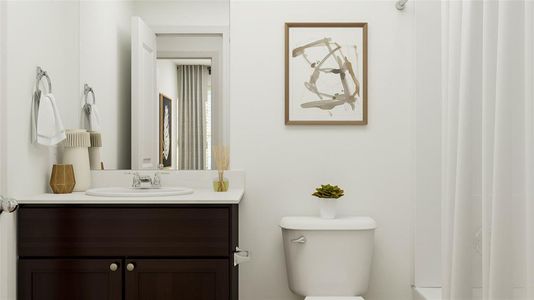 Bathroom with oversized vanity and toilet