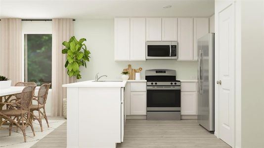 Kitchen featuring sink, light wood-type flooring, white cabinetry, and stainless steel appliances