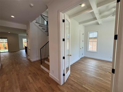 Office with coffered ceiling