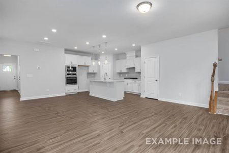 Unfurnished living room featuring dark wood-type flooring and sink