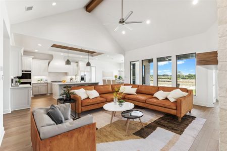 Vaulted ceiling with beam. Virtually staged