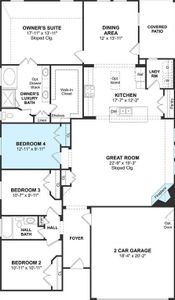 The Juniper II floor plan by K. Hovnanian® Homes. 1st Floor shown. *Prices, plans, dimensions, features, specifications, materials, and availability of homes or communities are subject to change without notice or obligation.