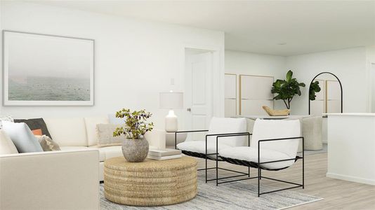 Living room with light hardwood / wood-style flooring