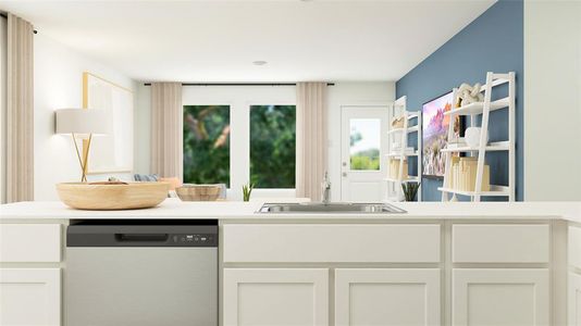 Kitchen featuring white cabinets, stainless steel dishwasher, and sink