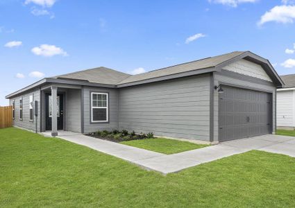 Angled exterior of the Chestnut plan with a 3/4 lite front door.