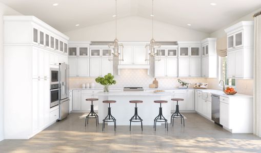 Kitchen with white quartz countertops