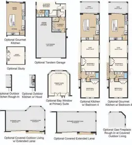 Structural options added include: Gourmet kitchen, bay window at primary suite, secondary bedroom, tray ceilings at primary suite and gathering room, 8' interior doors, extended covered lanai, and outdoor kitchen rough-in