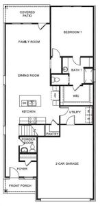 D.R. Horton's Florence floorplan, 1st floor - All Home and community information, including pricing, included features, terms, availability and amenities, are subject to change at any time without notice or obligation. All Drawings, pictures, photographs, video, square footages, floor plans, elevations, features, colors and sizes are approximate for illustration purposes only and will vary from the homes as built.