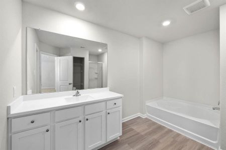 The primary bathroom with a soaking tub.