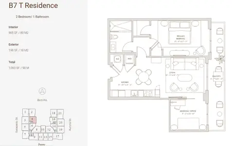 New construction Condo house 4011 Salzedo St, Coral Gables, FL 33146 plan 2 Bedroom/ 1 Bathroom - image