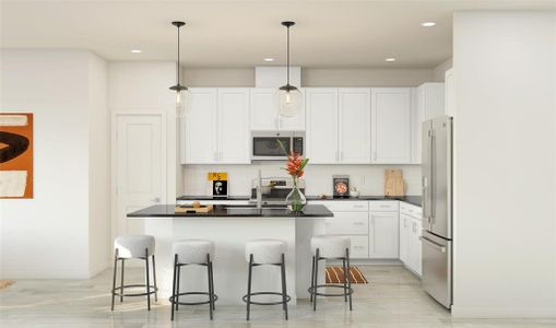 Lovely kitchen with quartz countertops and maple cabinets (*Photo not of actual home and used for illustration purposes only.)