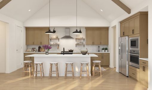 Kitchen with stained cabinets in a medium wood tone