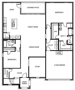 D.R. Horton's Lancaster floorplan, 1st floor - All Home and community information, including pricing, included features, terms, availability and amenities, are subject to change at any time without notice or obligation. All Drawings, pictures, photographs, video, square footages, floor plans, elevations, features, colors and sizes are approximate for illustration purposes only and will vary from the homes as built.