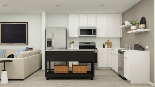 Kitchen featuring light wood-type flooring, stainless steel appliances, white cabinetry, and sink