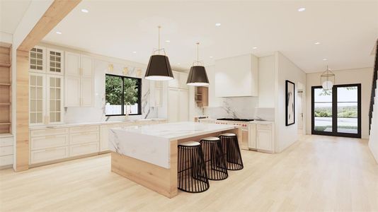 Kitchen that connects to the dining room through a butlers pantry.