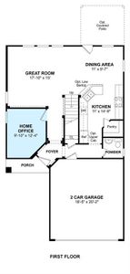 The Carlisle II floor plan by K. Hovnanian Homes. 1st Floor shown. *Prices, plans, dimensions, features, specifications, materials, and availability of homes or communities are subject to change without notice or obligation.