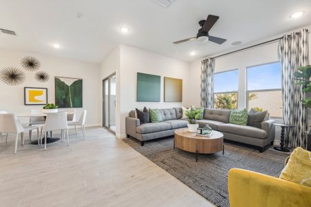 Bright and open great room with wood-look tile