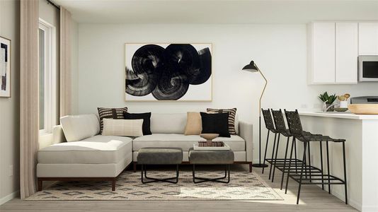 Living area with light wood-type flooring