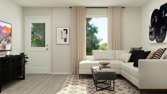 Living room with wood-type flooring