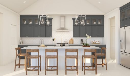 Kitchen with upper glass cabinets & vast island