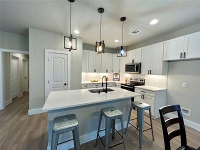 Kitchen island with available seating area.