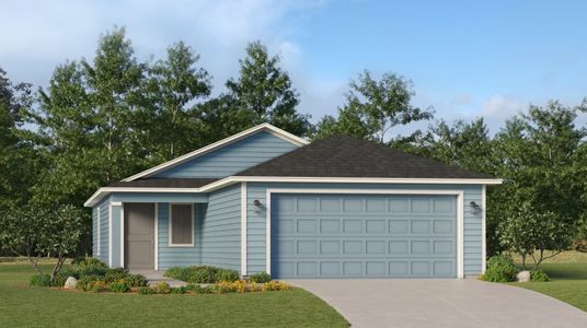 Exterior with a Dutch-gable roof, covered entryway and horizontal lap siding