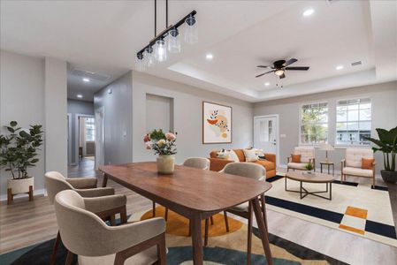 View of potential dining area layout with living room in the foreground