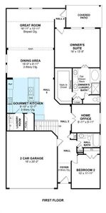 The Elmore floor plan by K. Hovnanian Homes. 1st Floor Shown. *Prices, plans, dimensions, features, specifications, materials, and availability of homes or communities are subject to change without notice or obligation.