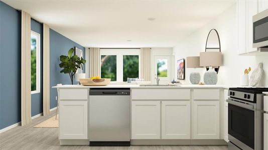 Kitchen with light hardwood / wood-style floors, white cabinetry, sink, and stainless steel appliances