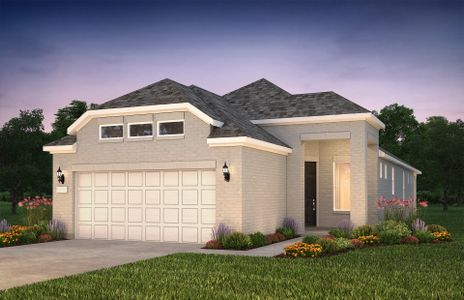 The Contour, a one-story home with 2-car garage, shown with Home Exterior TR201