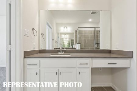 With his and her vanities, everyone will have their own space in this lovely owner's bath.  REPRESENTATIVE PHOTO